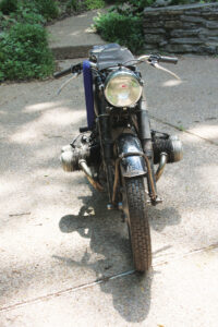 front view of a black and gray motorcycle